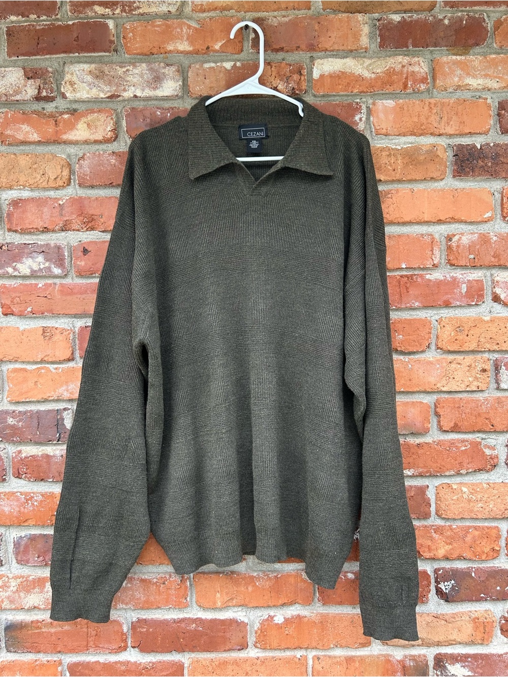 Cezani Wool Blend Made in Italy Olive Green Men's Knit Polo Sweater XXL